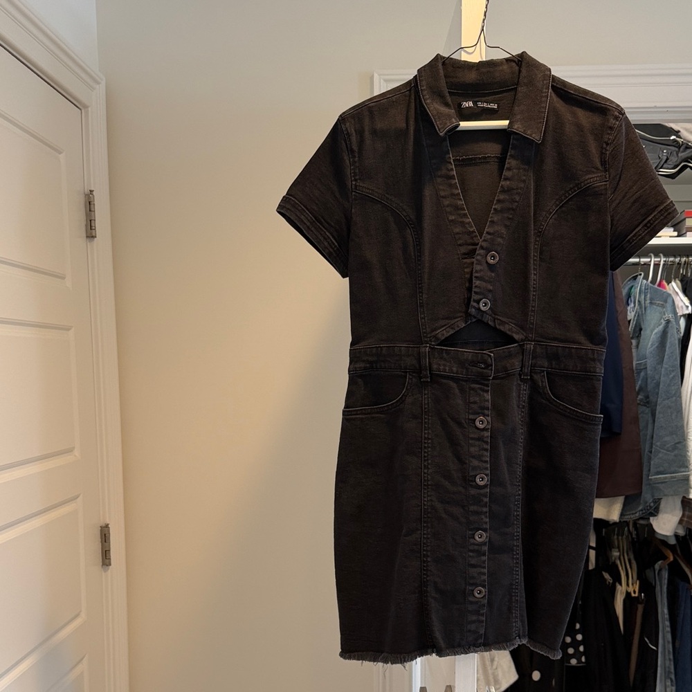 Zara Black Button-Up Mini Dress